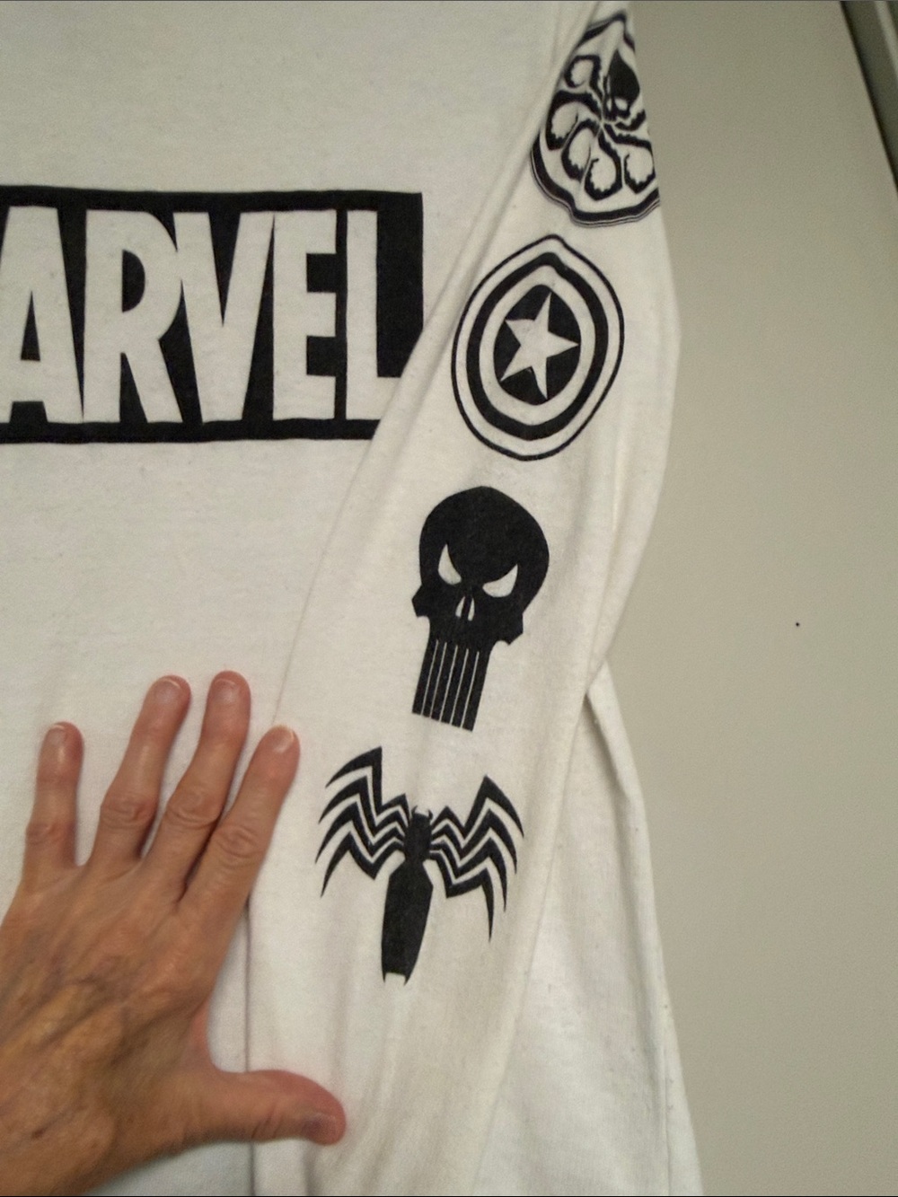 Marvel White Long Sleeve Logo Shirt with Black Trim